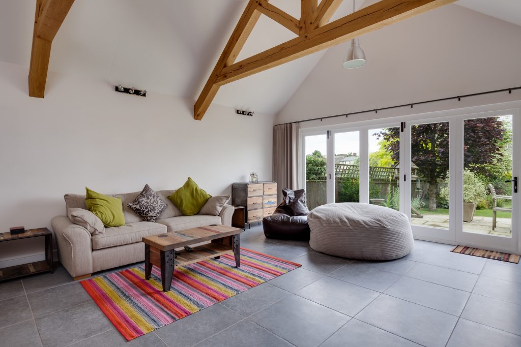 White five door bi-folding doors