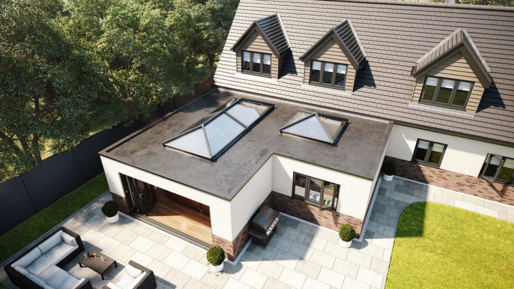 Black liniar roof lanterns on residential home