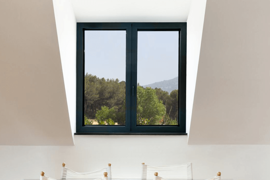 Interior shot of a black casement window