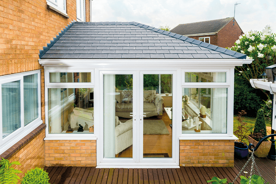 Black tiled conservatory roof