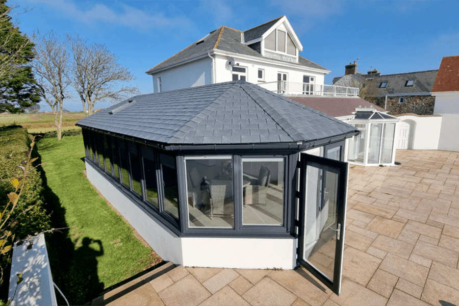 Black tiled conservatory roof